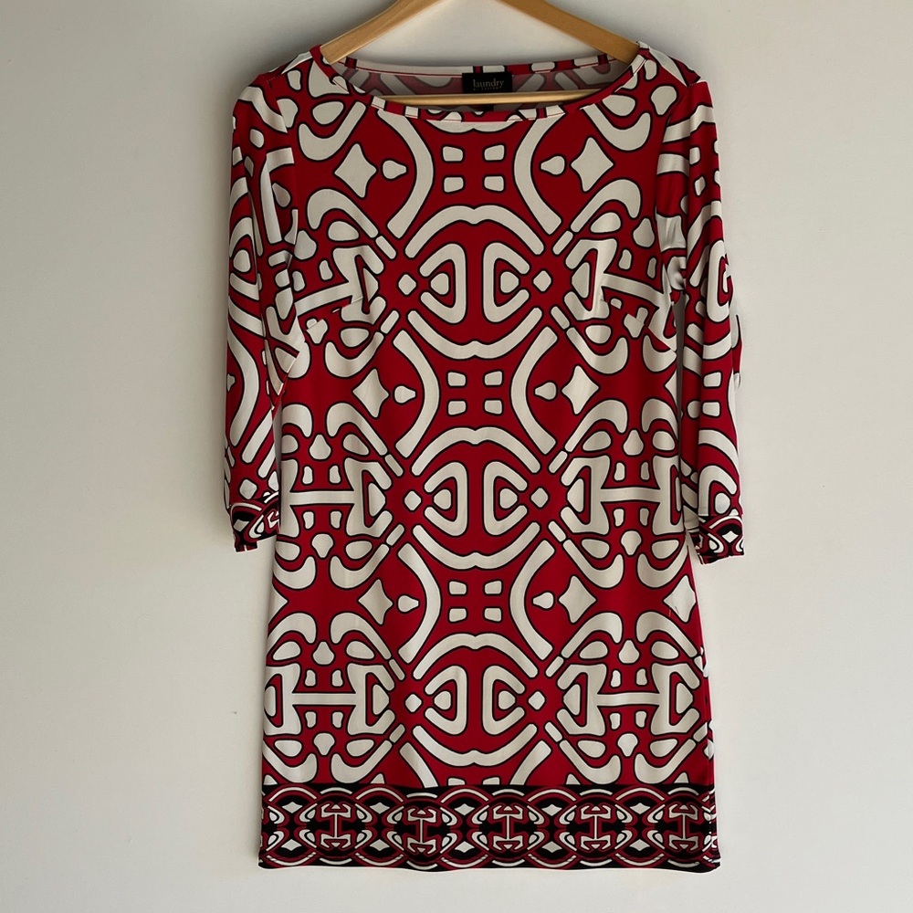 Laundry By Shelli Segal Red and White Patterned Dress